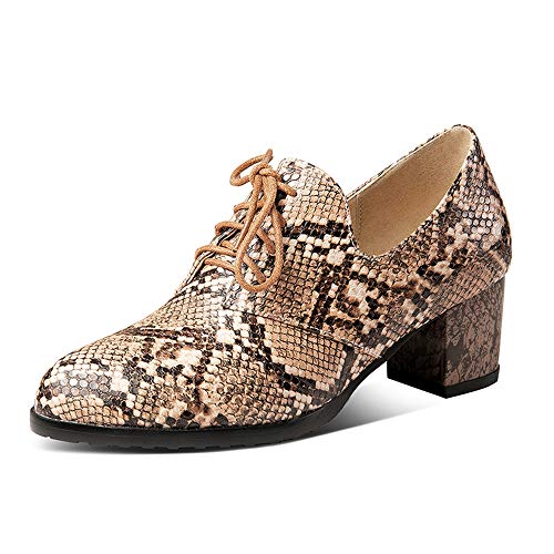 StyliShoes Damen Pumps mit Blockabsatz Fashion Schnürsenkel Schuhe (Braun, 39 EU) von StyliShoes