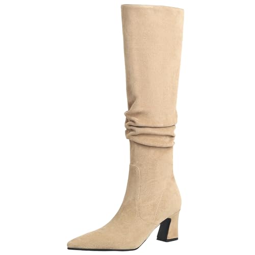 StyliShoes Damen Slip-on Kniestrümpfe Spitz Zulaufende Stiefel (Aprikose,39) von StyliShoes