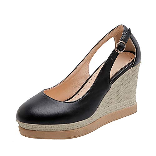 StyliShoes Damen Süß Keilabsatz Sandale Closed Toe Schuhe (Schwarz, 34 EU) von StyliShoes