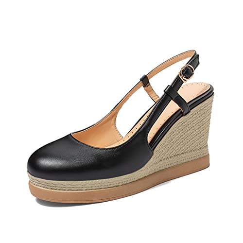 StyliShoes Damen Süß Keilabsatz Sandale Closed Toe Schuhe (Schwarz, 36 EU) von StyliShoes
