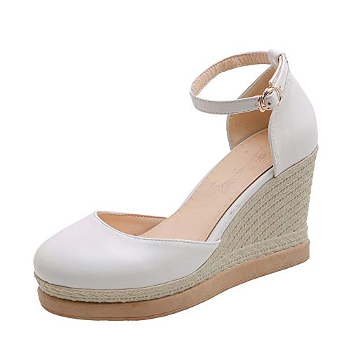 StyliShoes Damen Süß Keilabsatz Sandale Closed Toe Schuhe (Weiß, 33 EU) von StyliShoes