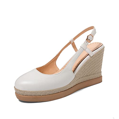 StyliShoes Damen Süß Keilabsatz Sandale Closed Toe Schuhe (Weiß, 34 EU) von StyliShoes