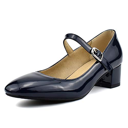 StyliShoes Damen Süß Pumps mit Blockabsatz Schnalle Schuhe (Dunkelblau, 40 EU) von StyliShoes