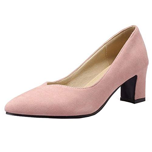 StyliShoes Dress Hochzeit Pumps Blockabsatz Schuhe Pointed Toe (Rosa, 37 EU) von StyliShoes