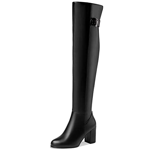 StyliShoes Einfache Overknee-Stiefel für Damen mit komfortablem Blockabsatz und Reißverschluss (Schwarz, 44 EU) von StyliShoes