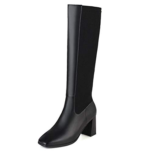 StyliShoes Elastische Kniehohe Stiefel für Frauen mit Dickem Absatz und Reißverschluss Hinten (Schwarz, 33EU) von StyliShoes
