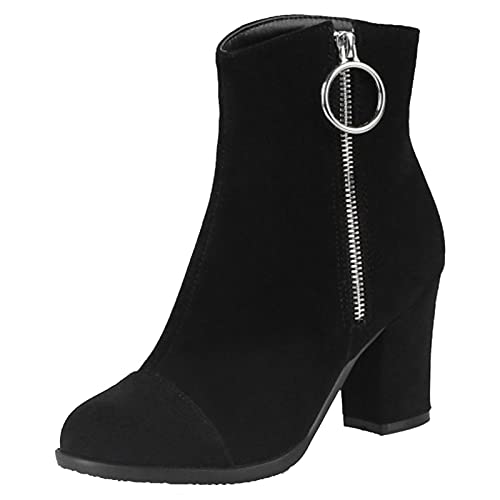 StyliShoes Fashion Damen Stiefeletten mit klobigem Absatz und Reißverschluss(Schwarz, 40EU) von StyliShoes
