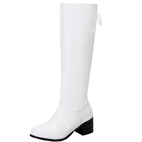 StyliShoes Fashion Reißverschluss Bogen Langschaft Stiefel mit Blockabsatz (Weiß, 41 EU) von StyliShoes
