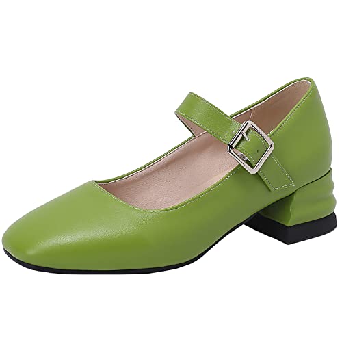 StyliShoes Frauen Kleid Schuhe Sweet Klobige Ferse Mary Jane Schuhe mit quadratischer Spitze (Grün,41) von StyliShoes