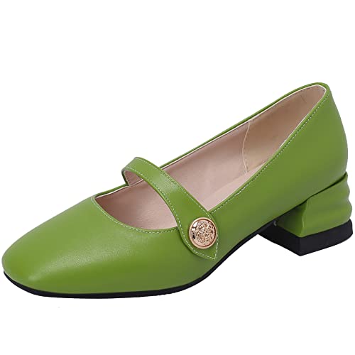 StyliShoes Frauen Kleid Schuhe Sweet Klobige Ferse Mary Jane Schuhe mit quadratischer Spitze (Grün,42) von StyliShoes