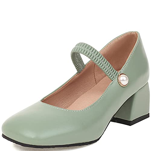 StyliShoes Mary-Jane-Pumps mit Eckiger Zehenpartie für Damen Klobigem Absatz und Slip-on (Grün, 41 EU) von StyliShoes