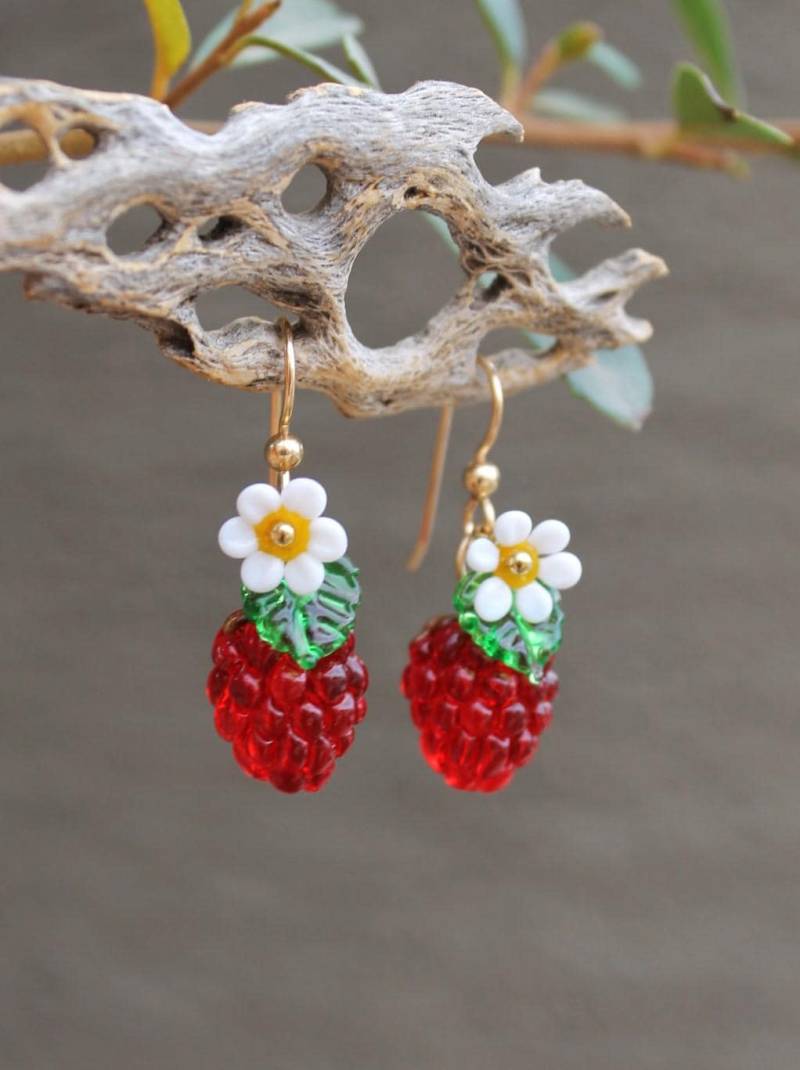 Handgemachte Glas Himbeer Ohrringe Gold Filled Beeren Blumen Schmuck Handgemachte Glas Himbeer Ohrringe Gold Filled Beeren Blumen Schmuck von StylingByNatasha