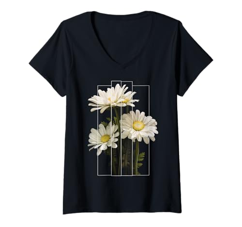 Damen Wunderschöne Chrysanthemen Für Blumenliebhaber T-Shirt mit V-Ausschnitt von Stylisches Festival Gänseblümchen Chrysanthemen