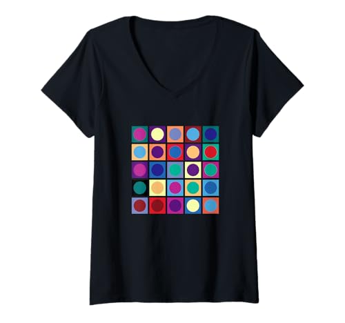 Damen Retro Geometrisches Farbraster Vintage Op Art 5x5 Formen Mania T-Shirt mit V-Ausschnitt Damen Retro Geometrisches Farbraster Vintage Op Art 5x5 Formen Mania T-Shirt mit V-Ausschnitt von Stylish Abstract Shapes Mania