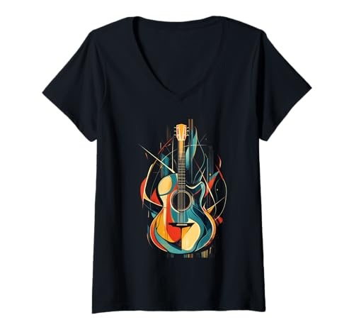 Damen Akustikgitarre Abstrakte Farbe Burst – lebendige Moderne Kunst T-Shirt mit V-Ausschnitt Damen Akustikgitarre Abstrakte Farbe Burst – lebendige Moderne Kunst T-Shirt mit V-Ausschnitt von Stylish Acoustic Guitar Lover Designs