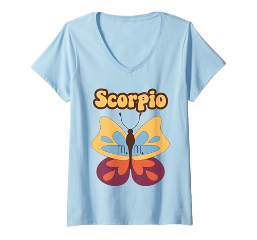 Damen Skorpion Sternzeichen Schmetterling Retro Boho ästhetisches Design T-Shirt mit V-Ausschnitt Damen Skorpion Sternzeichen Schmetterling Retro Boho ästhetisches Design T-Shirt mit V-Ausschnitt von Stylish Astrology and Boho Vibes Apparel