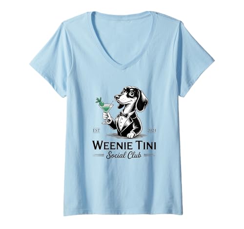 Damen Cocktail Lovers Social Club Dackel Martini Weenie Tini T-Shirt mit V-Ausschnitt Damen Cocktail Lovers Social Club Dackel Martini Weenie Tini T-Shirt mit V-Ausschnitt von Stylish Cocktails and Dachshund Designs for Women