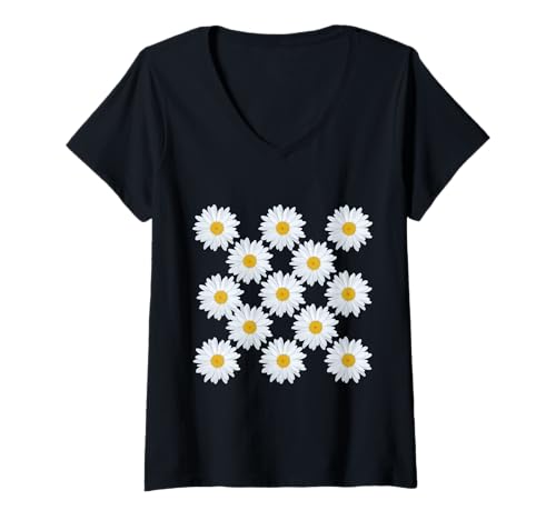 Damen Elegant Happy Charming Daisy Polka Dot Shapes Mania T-Shirt mit V-Ausschnitt Damen Elegant Happy Charming Daisy Polka Dot Shapes Mania T-Shirt mit V-Ausschnitt von Stylish Daisies Shapes Mania