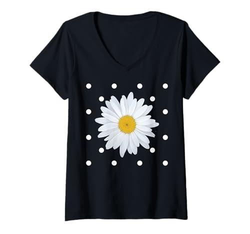 Damen Elegant Happy Charming Solo Daisy Polka Dot Shapes Mania T-Shirt mit V-Ausschnitt Damen Elegant Happy Charming Solo Daisy Polka Dot Shapes Mania T-Shirt mit V-Ausschnitt von Stylish Daisies Shapes Mania