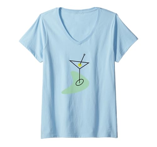 Damen Moderner Martini-Cocktail aus der Mitte des Jahrhunderts T-Shirt mit V-Ausschnitt Damen Moderner Martini-Cocktail aus der Mitte des Jahrhunderts T-Shirt mit V-Ausschnitt von Stylish Designs
