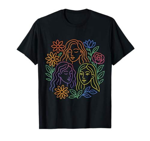Line Art Frauen Gesichter und Blumen Grafik T-Shirt Line Art Frauen Gesichter und Blumen Grafik T-Shirt von Stylish Female Designs