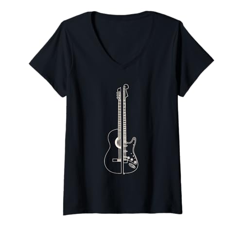 Damen Split Guitar Design - Acoustic Meets Electric Graphic T-Shirt mit V-Ausschnitt Damen Split Guitar Design - Acoustic Meets Electric Graphic T-Shirt mit V-Ausschnitt von Stylish Guitar lover designs