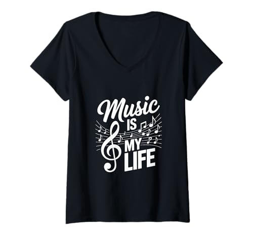 Damen Musik ist Mein Leben Statement Musiker Spruch Musik Noten T-Shirt mit V-Ausschnitt Damen Musik ist Mein Leben Statement Musiker Spruch Musik Noten T-Shirt mit V-Ausschnitt von Stylish Music Quotes for Orchestra Musicians