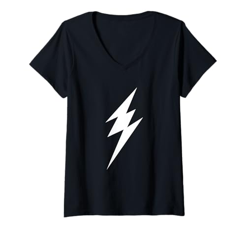 Damen Auffällige einzelne Blitz-Grafik T-Shirt mit V-Ausschnitt Damen Auffällige einzelne Blitz-Grafik T-Shirt mit V-Ausschnitt von Stylish Rock and lighting bolt Graphics