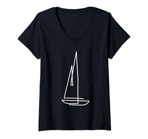 Damen Minimales Segeln, Segelboot T-Shirt mit V-Ausschnitt Damen Minimales Segeln, Segelboot T-Shirt mit V-Ausschnitt von Stylish Sailing designs