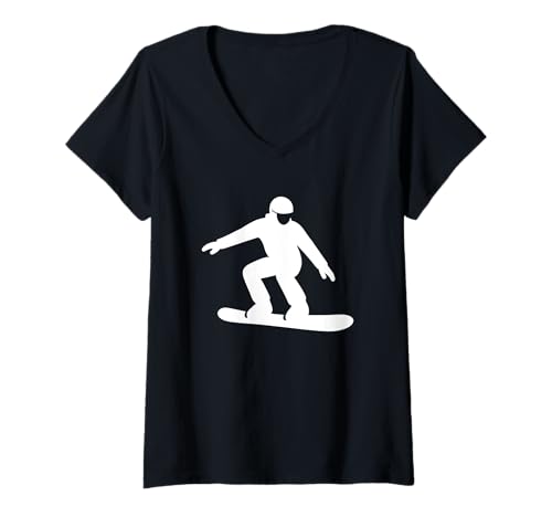 Damen Minimalistische Snowboarder Wintersport-Silhouette T-Shirt mit V-Ausschnitt Damen Minimalistische Snowboarder Wintersport-Silhouette T-Shirt mit V-Ausschnitt von Stylish Snowboarder Art for Winter Adventure