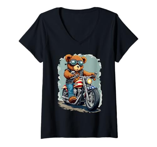 Damen Stylische Teddybären Biker Cool Adventure Ride T-Shirt mit V-Ausschnitt Damen Stylische Teddybären Biker Cool Adventure Ride T-Shirt mit V-Ausschnitt von Stylish Teddy Bears Biker Adventure Fun