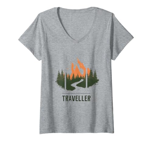 Damen Traveller Adventure - Wald Berggipfel T-Shirt mit V-Ausschnitt Damen Traveller Adventure - Wald Berggipfel T-Shirt mit V-Ausschnitt von Stylish Traveller Adventure Designs