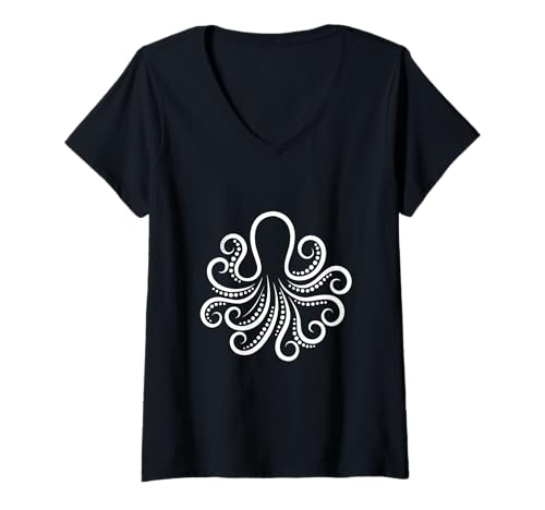 Damen Geometrisches Oktopus-Tentakel-Design – Minimal vom Ozean inspiriert T-Shirt mit V-Ausschnitt Damen Geometrisches Oktopus-Tentakel-Design – Minimal vom Ozean inspiriert T-Shirt mit V-Ausschnitt von Stylish geometric Octopus designs