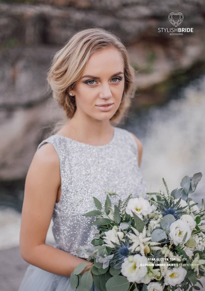 Glitzer Stern Trendy Top, Silber Party Crop Verlobung Brautjungfern Bluse Plus Größe - 2Er Set von StylishBrideAtelier