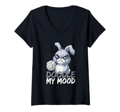 Damen Grumpy Bunny DOODLE MY MOOD handgezeichneter Humor Lustiges Kaninchen T-Shirt mit V-Ausschnitt Damen Grumpy Bunny DOODLE MY MOOD handgezeichneter Humor Lustiges Kaninchen T-Shirt mit V-Ausschnitt von Stylized Grumpy Bunny Lover Apparel Artistic Tees