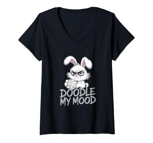 Damen Grumpy Bunny DOODLE MY MOOD handgezeichneter Humor Lustiges Kaninchen T-Shirt mit V-Ausschnitt Damen Grumpy Bunny DOODLE MY MOOD handgezeichneter Humor Lustiges Kaninchen T-Shirt mit V-Ausschnitt von Stylized Grumpy Bunny Lover Apparel Artistic Tees