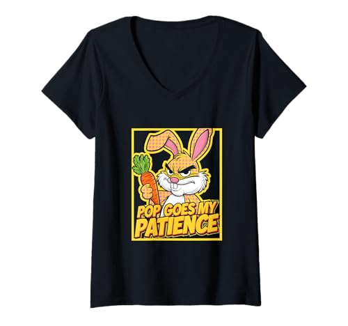 Damen Grumpy Bunny Pop Go My PATIENCE Pop Art Humor Lustiges Kaninchen T-Shirt mit V-Ausschnitt Damen Grumpy Bunny Pop Go My PATIENCE Pop Art Humor Lustiges Kaninchen T-Shirt mit V-Ausschnitt von Stylized Grumpy Bunny Lover Apparel Artistic Tees
