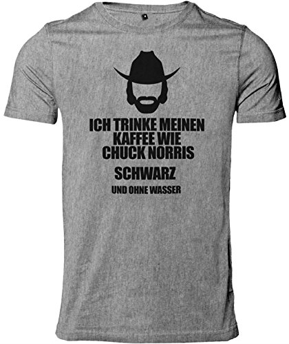 Stylotex Herren Slimfit T-Shirt Ich trinke Meinen Kaffee wie Chuck Norris - schwarz ohne Wasser, Größe:L, Farbe:Heather von Stylotex