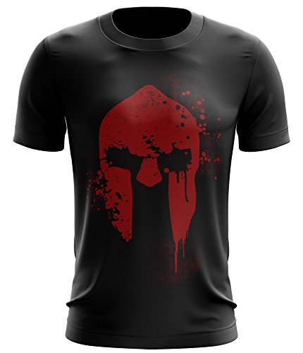 Stylotex® Funktionsshirt Herren Kurzarm - schwarzes Männer T-Shirt mit Spartan Helmet Motiv - atmungsaktives Sportshirt Herren- Fitness Shirt für Herren - schnelltrocknendes Gym T-Shirt von Stylotex