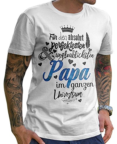 Stylotex Herren T-Shirt Basic Für den absolut perfektesten Papa | hochwertiges Männer Shirt zum Vatertag, Weihnachten, Geburtstag | in Deutschland Bedruckt, Farbe:Weiss, Größe:M von Stylotex