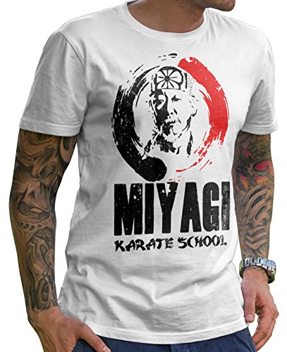 Stylotex Herren T-Shirt Basic Miyagi Karate School, Farbe:Weiss, Größe:L von Stylotex