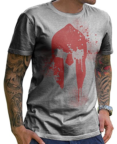 Stylotex Herren T-Shirt Spartan Helmet mit Hochwertigem Print in Aufwendiger Handarbeit I Cooles Herren T Shirt Basic Heather Baumwolle L I Rundhals Kurzarm Regular Fit I Trendige Herrenmode von Stylotex