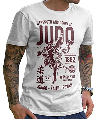 Stylotex Herren T-Shirt Basic Strenght and Courage Judo, Farbe:Weiss, Größe:L von Stylotex