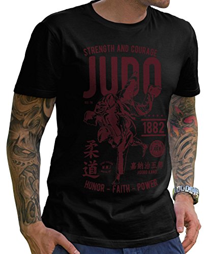Stylotex Herren T-Shirt Basic Strenght and Courage Judo, Farbe:schwarz, Größe:XL von Stylotex