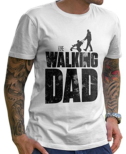 Stylotex Lustiges Herren Männer T-Shirt Basic | The Walking Dad | Geschenk für werdende Papas, L, Weiß von Stylotex