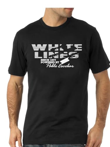 Stylotex Herren T-Shirt Basic White Lines by Pablo Escobar weissprint, Größe:XXXL, Farbe:schwarz von Stylotex