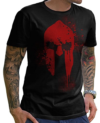 Stylotex Herren T-Shirt Spartan Helmet mit Hochwertigem Print in Aufwendiger Handarbeit I Cooles Herren T Shirt Basic Schwarz Baumwolle XXL I Rundhals Kurzarm Regular Fit I Trendige Herrenmode von Stylotex
