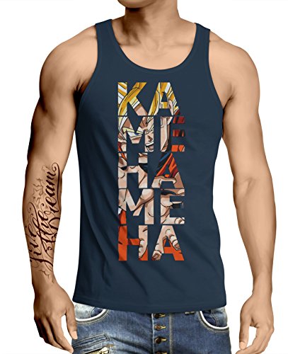 Stylotex Herren Tank Top Basic Kamehameha, Größe:L, Farbe:Navy von Stylotex