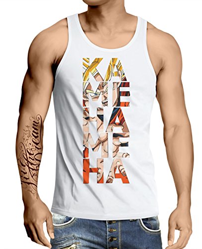 Stylotex Herren Tank Top Basic Kamehameha, Größe:L, Farbe:Weiss von Stylotex