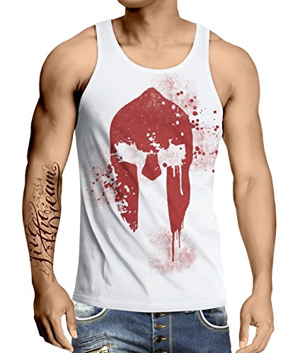 Stylotex Herren Tank Top Basic Spartan Helmet, Größe:S, Farbe:Weiss von Stylotex